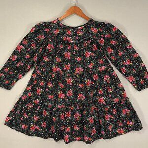 Cat & Jack Dress Girl's Medium 7-8 Black Floral Tiered Popover Peasant Ruffle LS